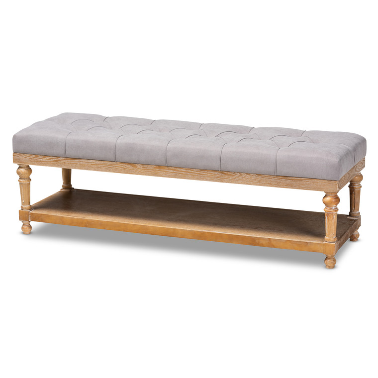 Lindy Todern and Rustic Linen Fabric Upholstered and Greywashed Wood Storage Bench | Grey/Greywashed