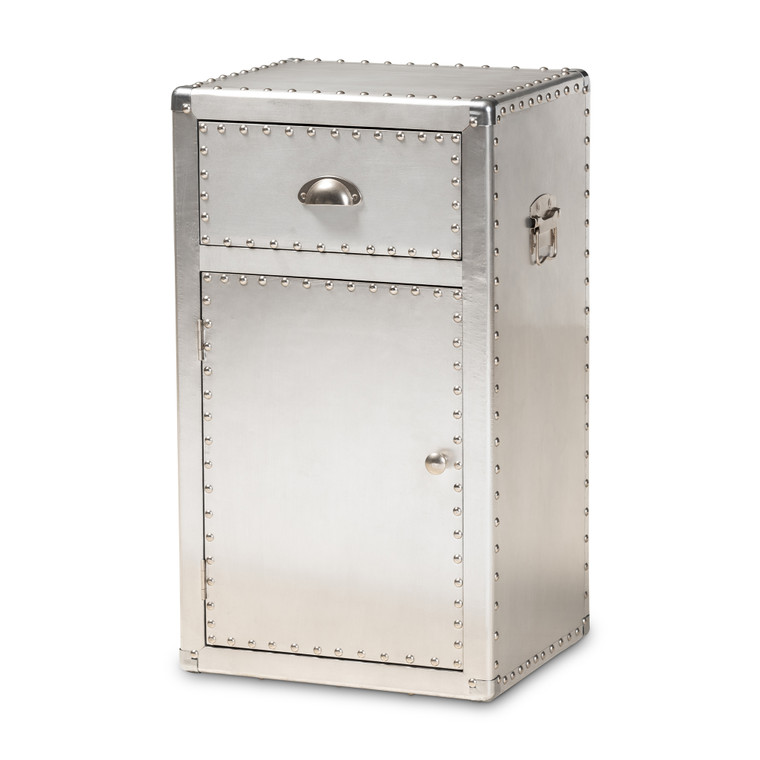 Erges French Industrial Metal 1-Door Accent Storage Cabinet | Silver