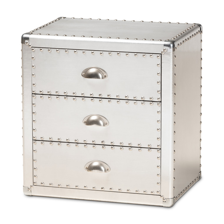 Cyrene French Industrial Metal End Table | Silver