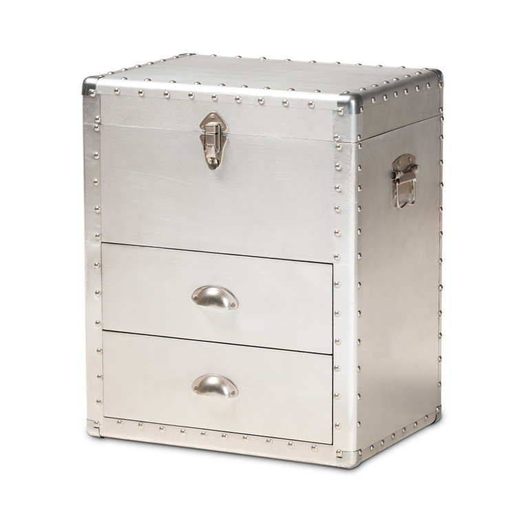 Erges French Industrial Metal 2-Drawer Accent Storage Cabinet | Silver