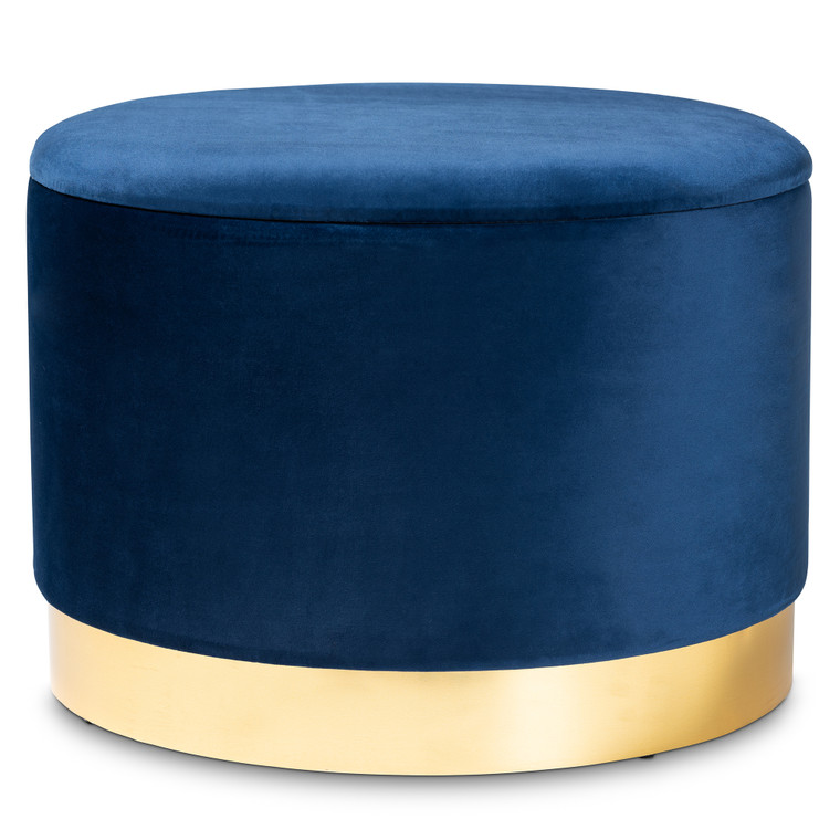 Carisa Glam and Luxe Velvet Fabric Upholstered Storage Ottoman | Navy Blue/Gold