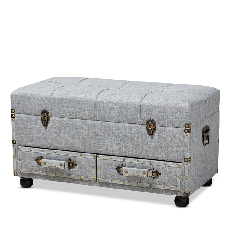 Nnylf Modern Transitional Fabric Upholstered 2-Drawer Storage Trunk Ottoman | Grey/Black
