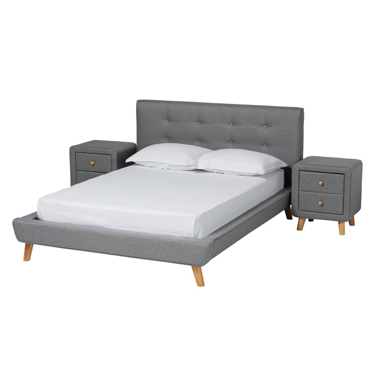 Syonej Mid-Century Modern Transitional Fabric Upholstered 3-Piece Bedroom Set