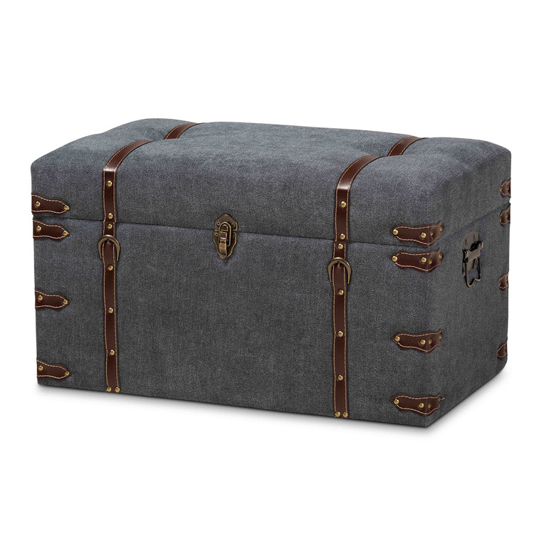 Malpa Modern and Contemporary Transitional Fabric Upholstered Storage Trunk Ottoman  | Grey/Brown