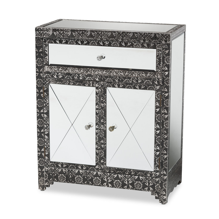 Fficlyw Industrial Glam and Luxe 1-Drawer Sideboard Buffet | Stellan Grey/Silver