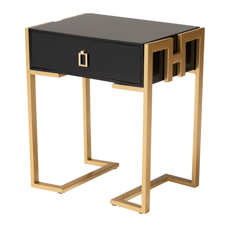 Nual Contemporary Glam and Luxe Wood End Table | Black/Gold