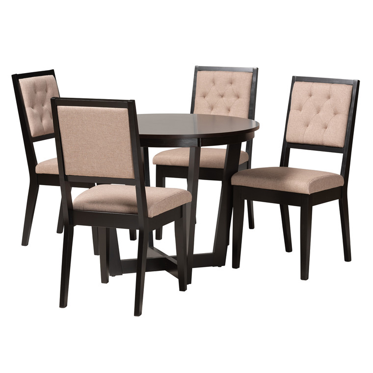 Kalen Modern Fabric 5-Piece Dining Set | Beige/Stellan Brown