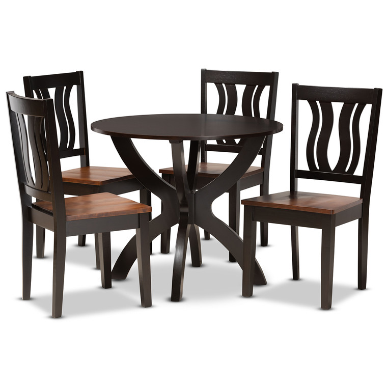 Karlo Todern and Contemporary Transitional Two-Tone 5-Piece Dining Set | Stellan Brown/Walnut Brown