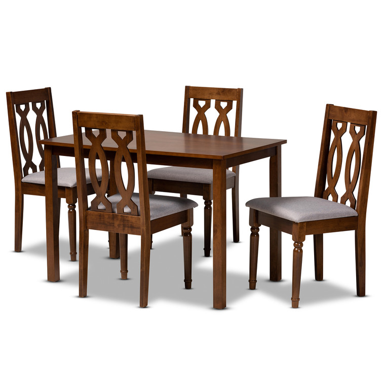 Maeva Todern and Contemporary Fabric Upholstered 5-Piece Dining Set | Grey/walnut brown