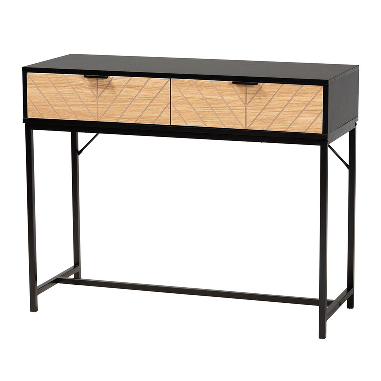 Jacinthe Modern Industrial Two-Tone Blak 2-Drawer Console Table | Black/Natural Brown