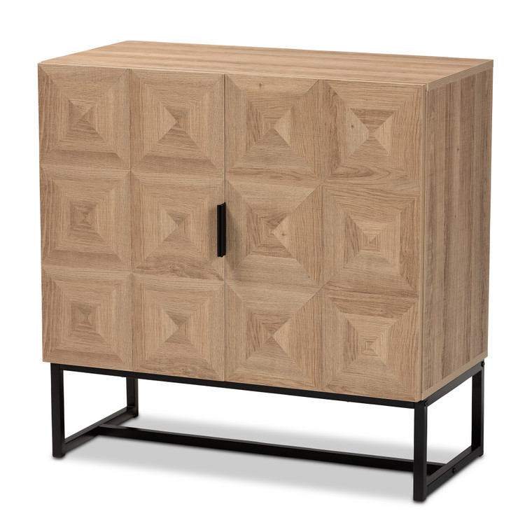 Neriad Modern and Contemporary Natural 2-Door Storage Cabinet | Natural Brown/Black