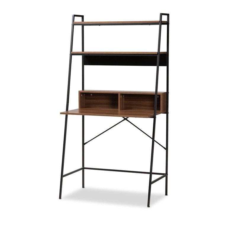 Mirapal Todern Industrial Desk with Shelves | Walnut Brown/Black