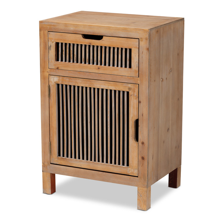 Jett Rustic Transitional 1-Door and 1-Drawer Wood Spindle End Table | Brown