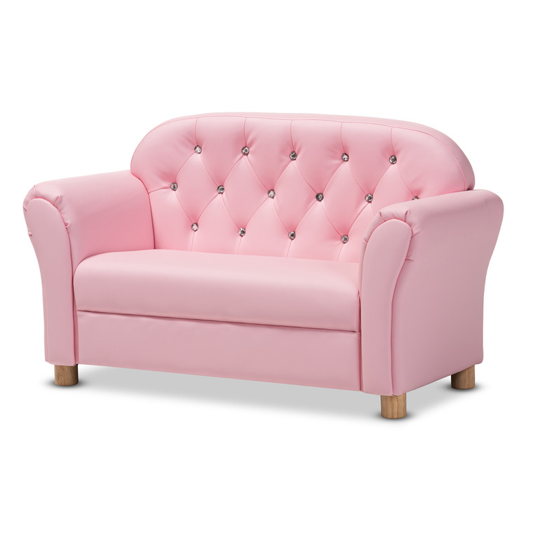 Gem Todern and Contemporary Faux Leather 2-Seater Kids Loveseat | Pink