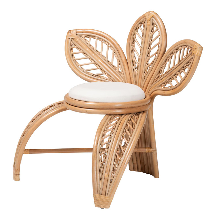 Leaf Modern Bohemian Rattan Leaf Accent Chair | White/Natural Brown