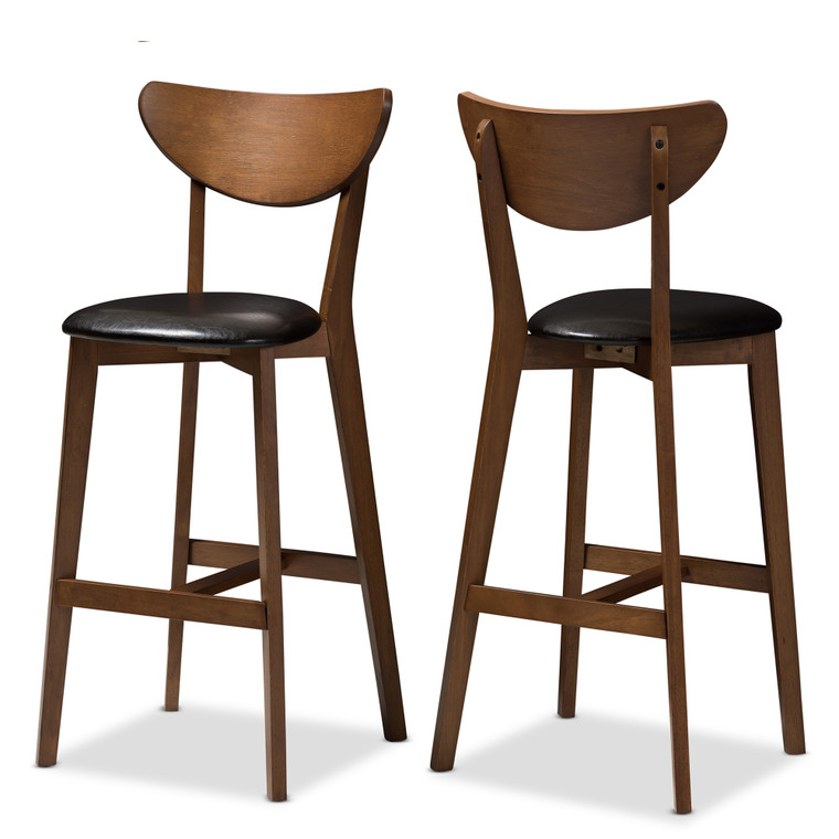 Jansen Tid-Century Todern Faux Leather Upholstered Bar Stool | Set of 2 | Black/Walnut Brown