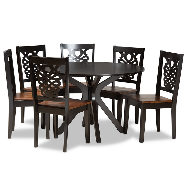 Walnut Todern and Contemporary Transitional Two-Tone 7-Piece Dining Set | Stellan Brown/Walnut Brown