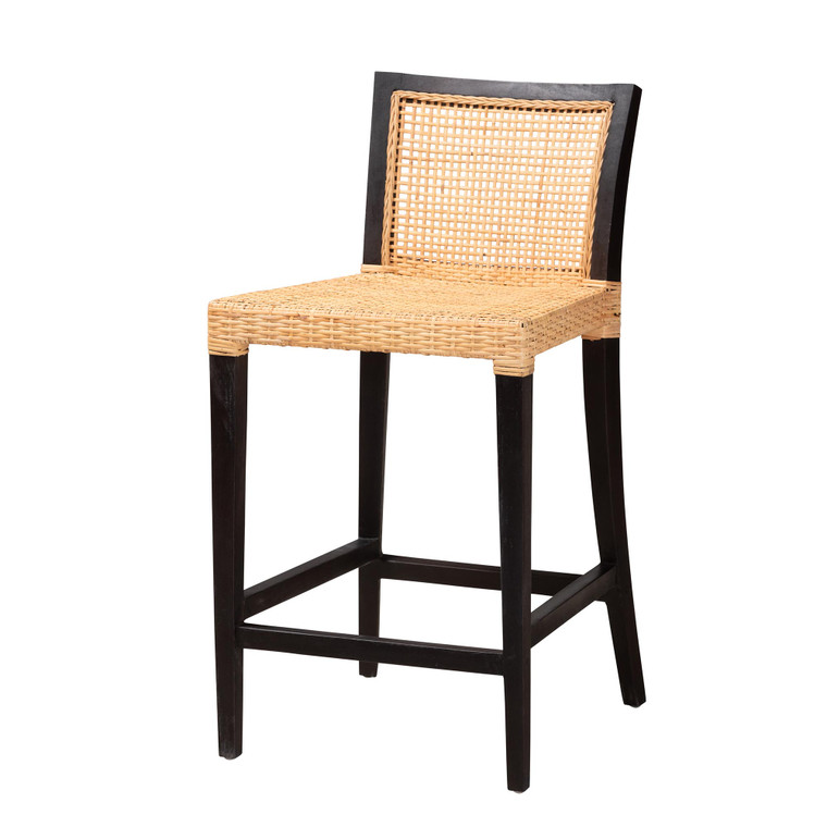 Jana Modern Bohemian Mahogany Wood Rattan Counter Stool | Stellan Brown/Natural Brown