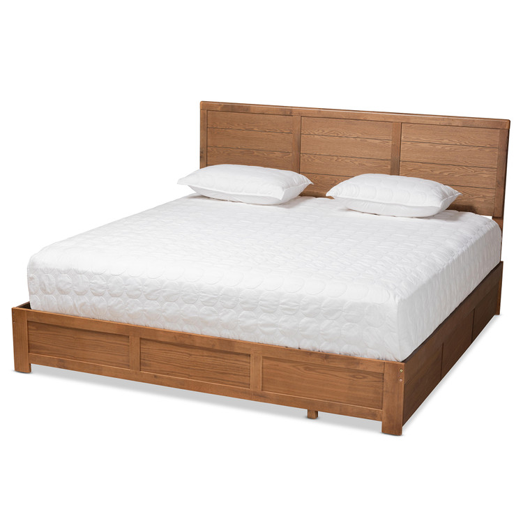 Rina Modern and Contemporary Transitional Platform Storage Bed | Ash Walnut