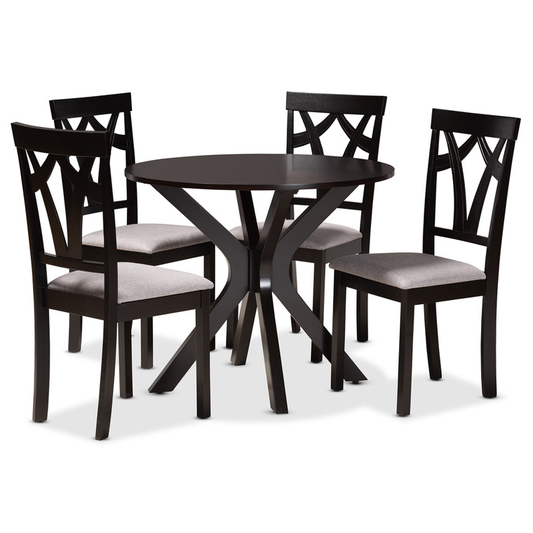 Esuil Todern and Contemporary Fabric Upholstered 5-Piece Dining Set | Grey/Stellan Brown