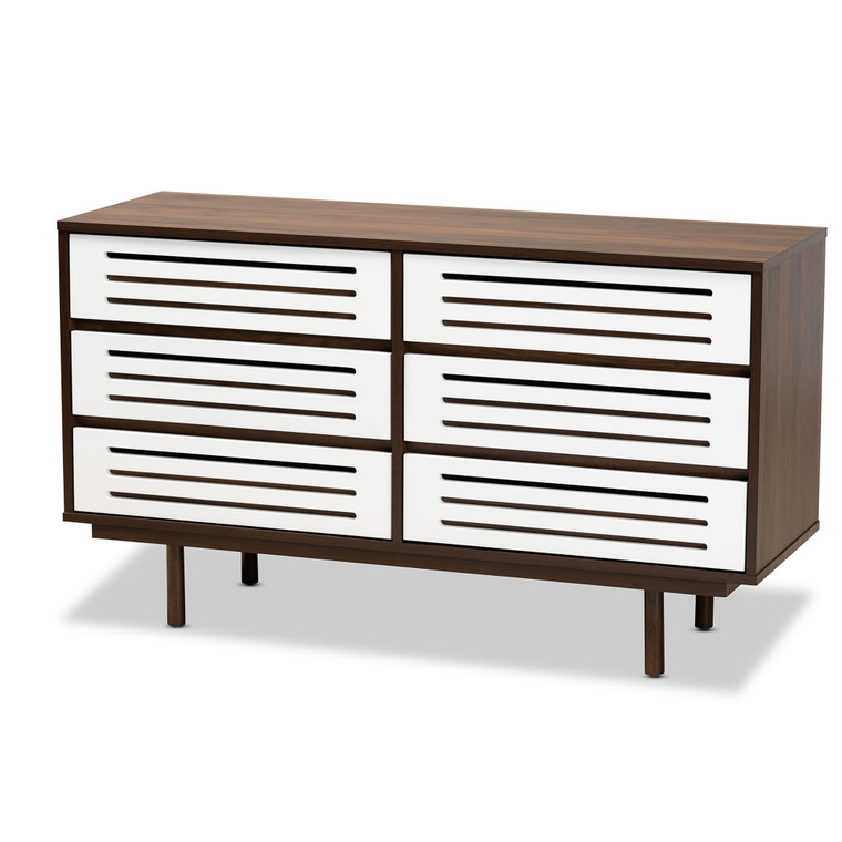 Seike Tid-Century Todern Two-Tone Wood 6-Drawer Dresser | Walnut/White
