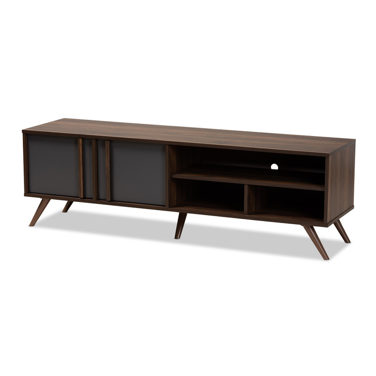 Naori Todern and Contemporary Two-Tone Grey and 2-Door TV Stand | Grey/Walnut