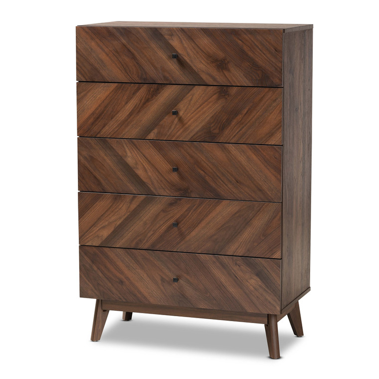 Nensej Mid-Century Modern 5-Drawer Storage Chest | Walnut Brown