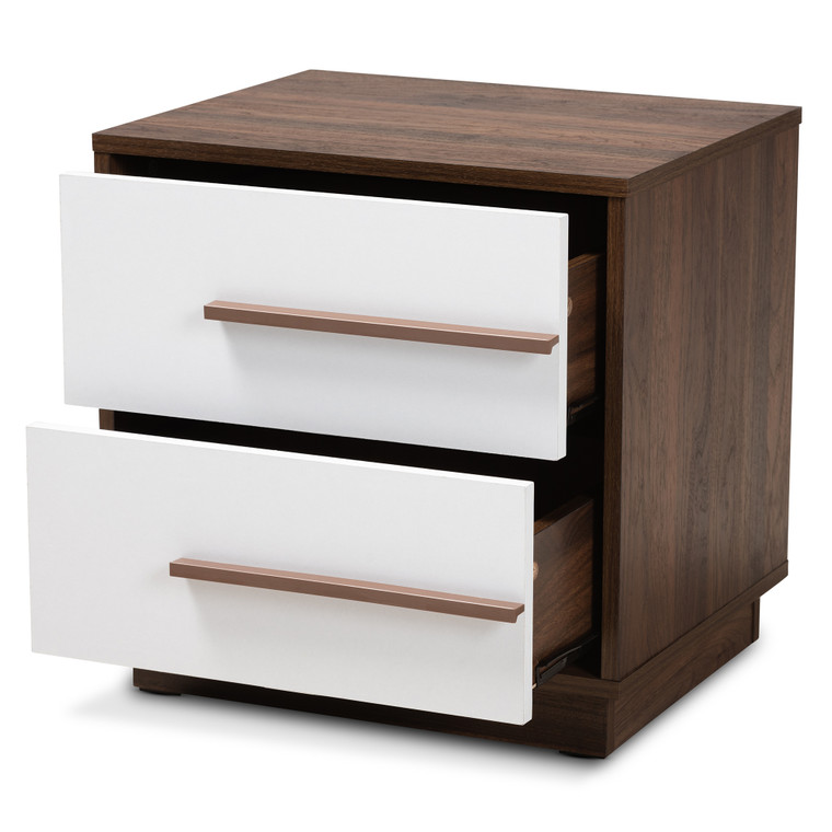 Sette Tid-Century Todern 2-Drawer Wood Nightstand | White/Walnut