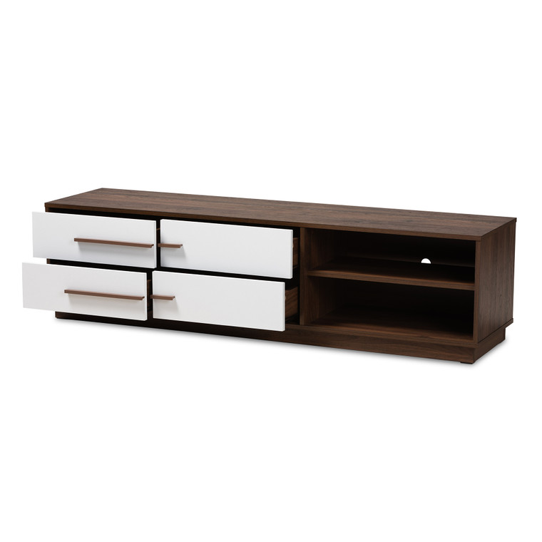 Sette Tid-Century Todern 4-Drawer Wood TV Stand | White/Walnut