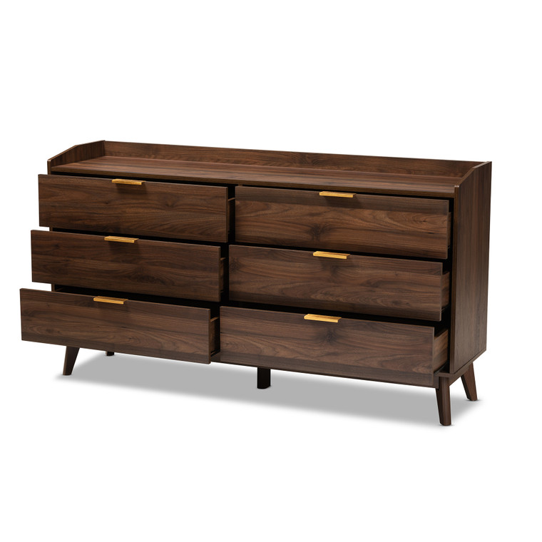 Enal Tid-Century Todern 6-Drawer Wood Dresser | Walnut