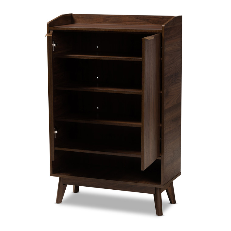 Enal Mid-Century Modern 5-Shelf Wood Entryway Shoe Cabinet | Walnut