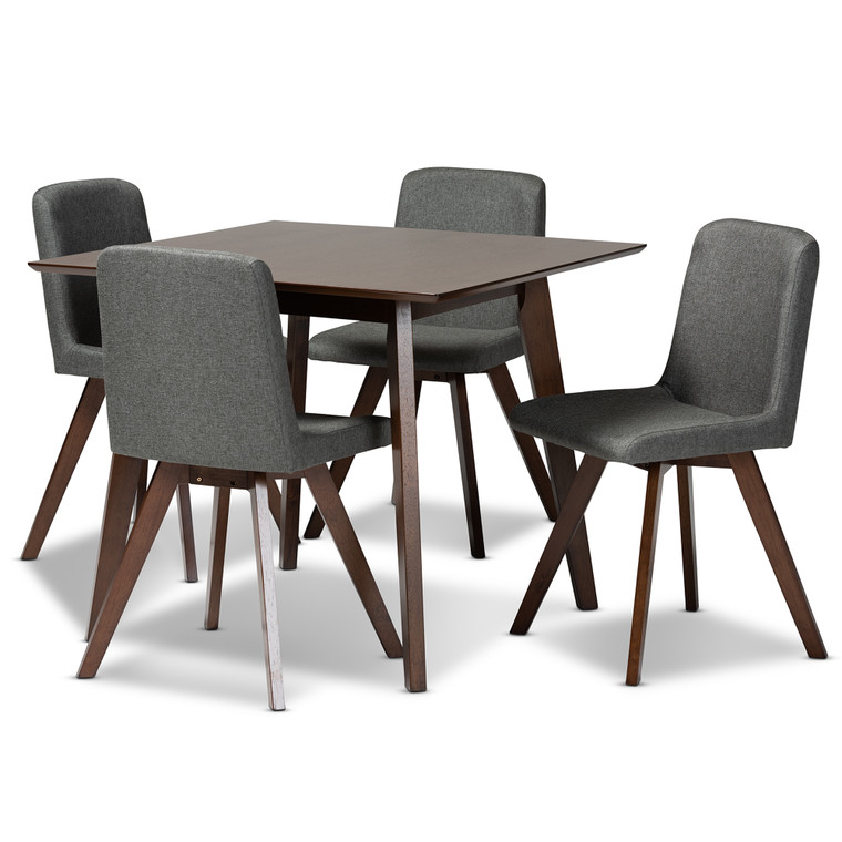 Nilleper Todern Transitional Fabric Upholstered 5-Piece Dining Set | Grey/Walnut