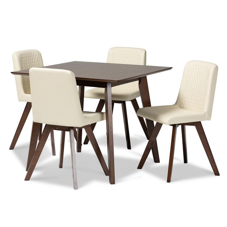 Nilleper Todern Transitional Faux Leather Upholstered 5-Piece Dining Set | Cream/Walnut