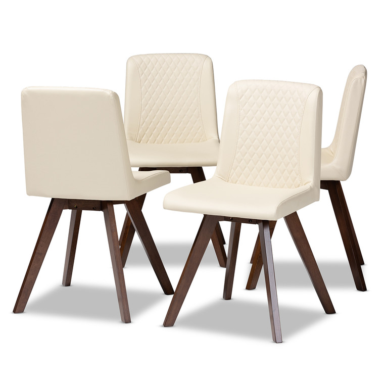 Nilleper Todern Transitional Faux Leather Upholstered 4-Piece Wood Dining Chair Set Set | Cream/Walnut