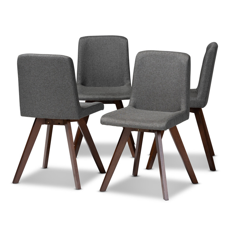 Nilleper Todern Transitional Fabric Upholstered 4-Piece Wood Dining Chair Set Set | Grey/Walnut