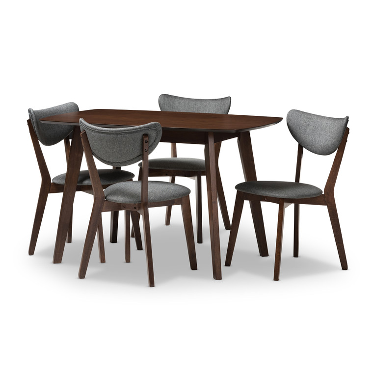 Tondax Mid-century Todern Fabric Upholstered 5-Piece Dining Set | Stellan Grey/Walnut Brown