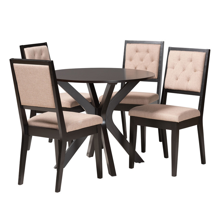 Ralen Modern Fabric 5-Piece Dining Set | Beige/Stellan Brown