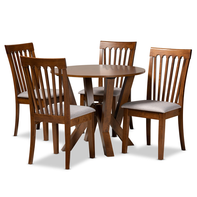 Karian Todern and Contemporary Fabric Upholstered 5-Piece Dining Set | Grey/walnut brown