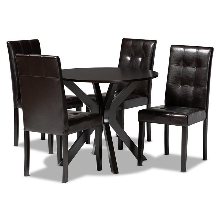 Karie Todern and Contemporary Faux Leather Upholstered 5-Piece Dining Set | Stellan Brown/Nivan Brown