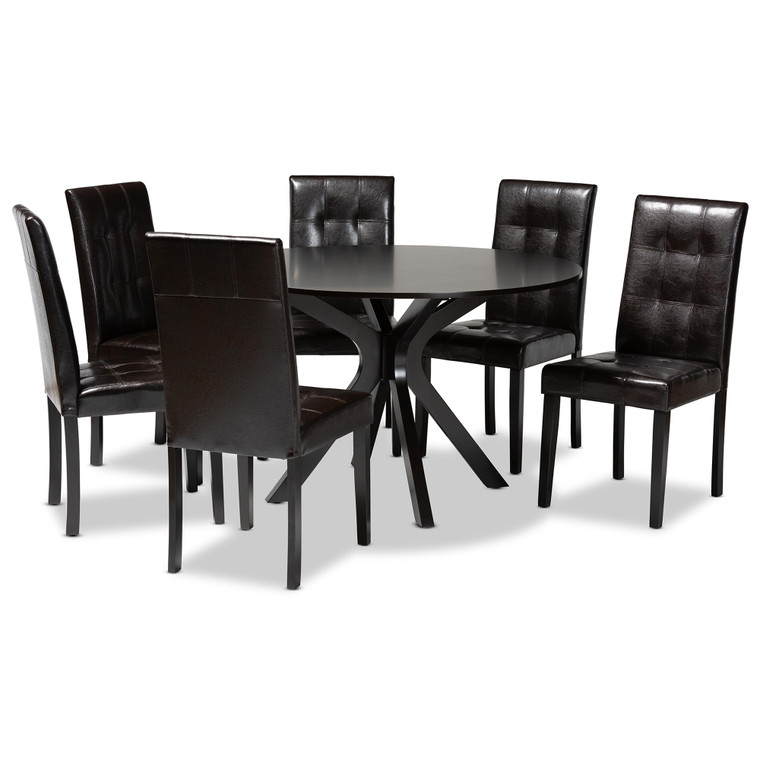 Karie Todern and Contemporary Faux Leather Upholstered 7-Piece Dining Set | Stellan Brown/Nivan Brown