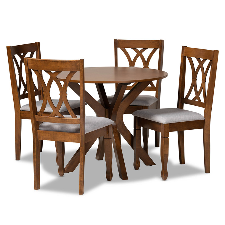 Layah Todern and Contemporary Fabric Upholstered 5-Piece Dining Set | Grey/Walnut