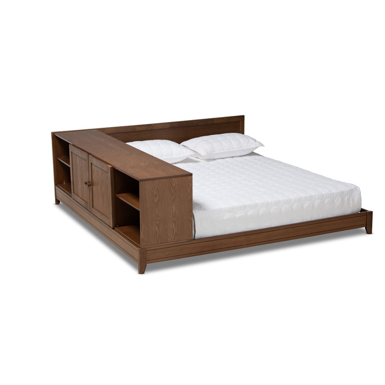 Greige Modern and Contemporary Transitional Platform Storage Bed | Walnut