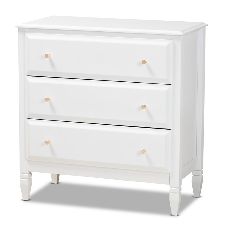 Naoma Classic and Transitional Wood Bedroom Chest | White/Gold