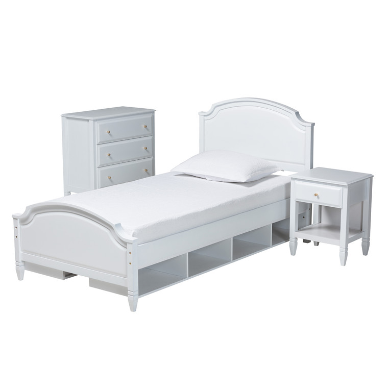 Nylcaj Classic and Transitional Wood 3-Piece Bedroom Set | White/Gold