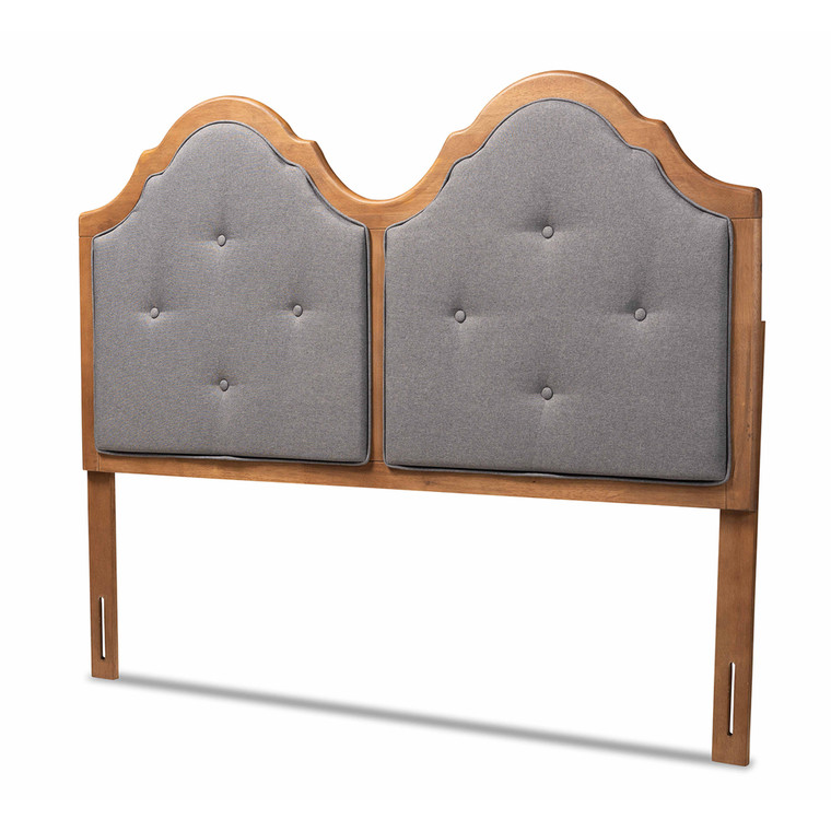 Kalf Vintage Classic Traditional Fabric Upholstered Arched Headboard | Stellan Grey/Walnut Brown