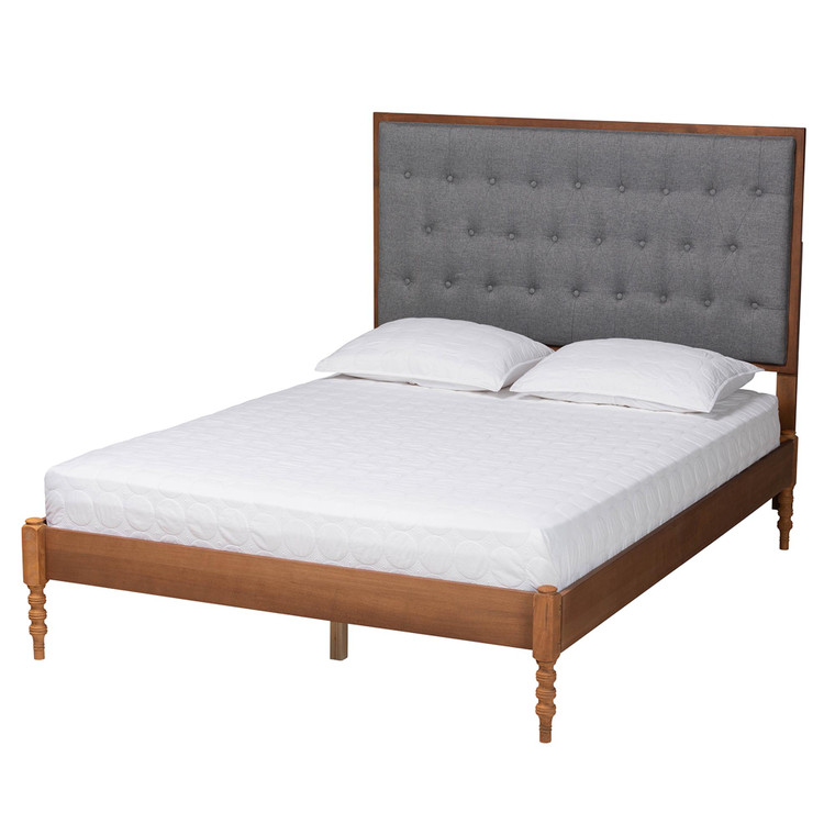 Deyana Classic and Traditional Fabric Platform Bed | Grey/Walnut Brown
