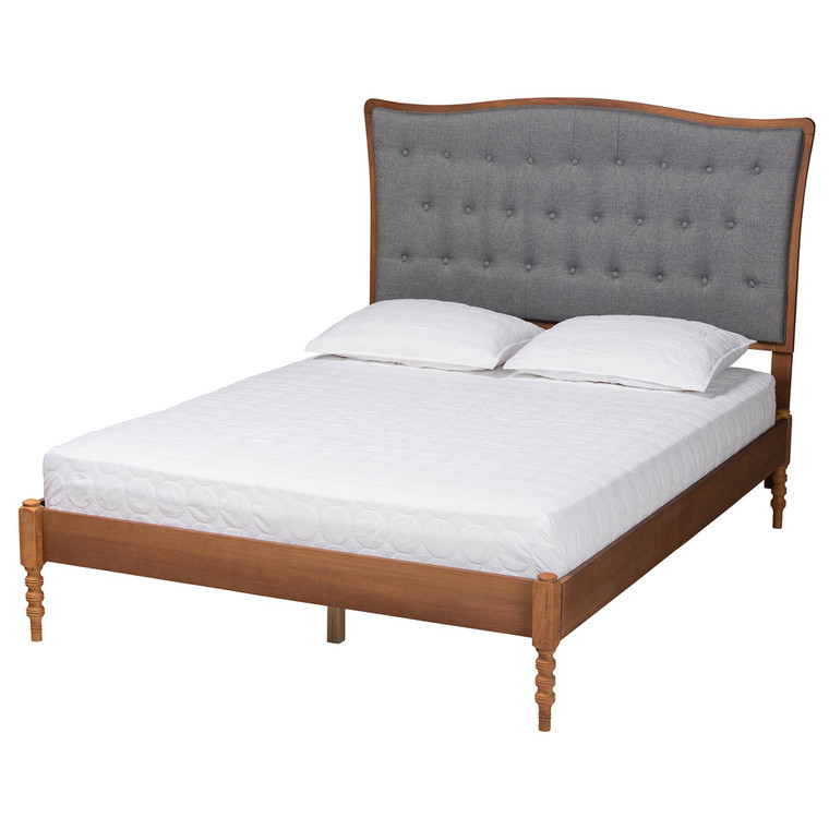 Linran Classic and Traditional Fabric Platform Bed | Grey/Walnut Brown