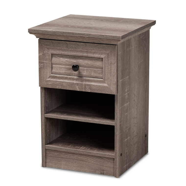 Arad Traditional Transitional Grey Oak Finished 1-Drawer Wood Nightstand | Grey/Brown/Black