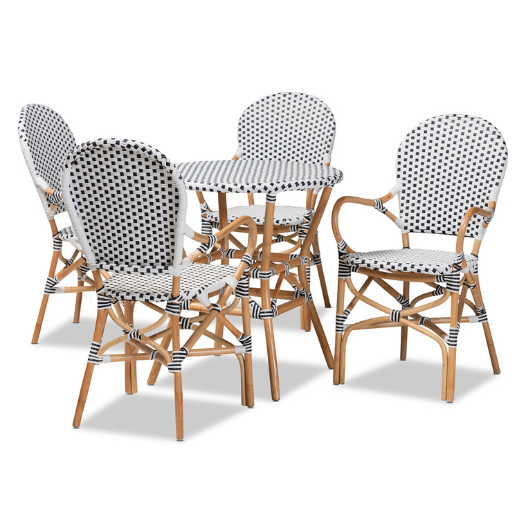 Naira Classic French Rattan 5-Piece Indoor and Outdoor Bistro Set | Black/White/Brown
