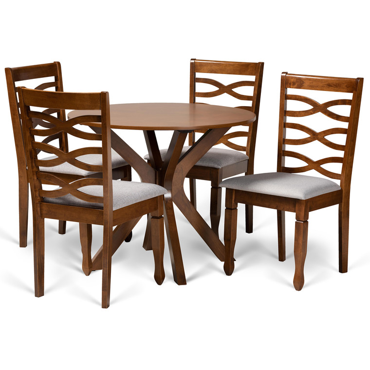 Tila Todern and Contemporary Fabric Upholstered 5-Piece Dining Set | Grey/walnut brown